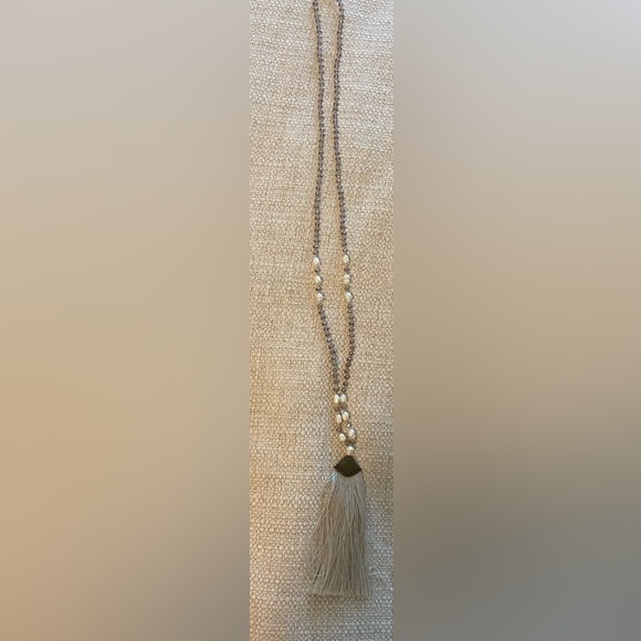 🌸Neclace Boho style NWOT sparkly violet bead w/ faux Baroque Pearl & Beige - Picture 1 of 13